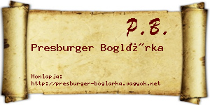Presburger Boglárka névjegykártya